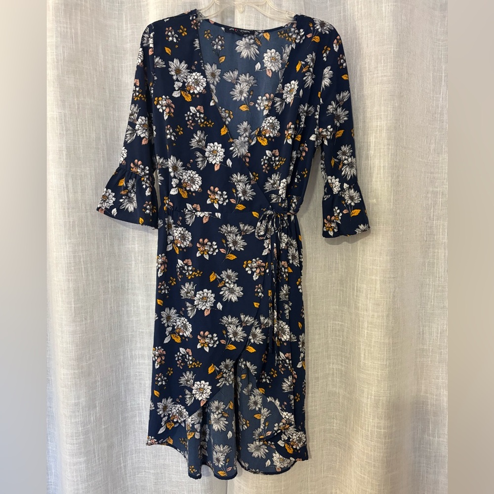 One Clothing Navy Floral Midi Wrap Dress